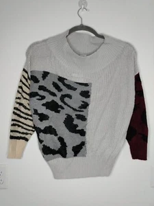 Exlura Women's Off Shoulder Sweater Mixed Animal Print Loose Oversize Pullover - Picture 1 of 7