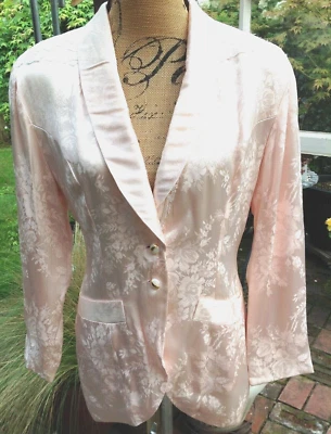 Chaqueta Blazer Vintage Jessica McClintock Talla 10 Rosa Satinado Jacquard Floral EE. UU. Foto 1 de 4