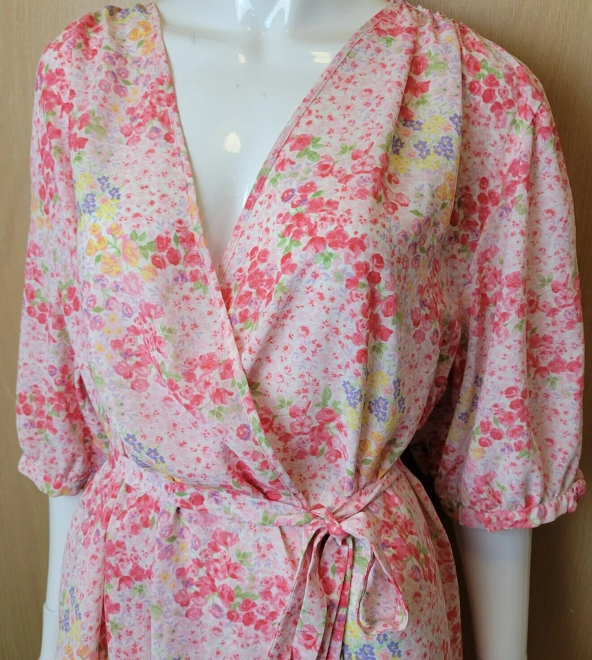 Oscar de la Renta Bata Mujer 2X Rosa Floral Acanalado Flores Elástico Espalda De Colección Foto 1 de 4