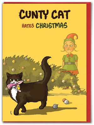 BRAINBOX CANDY Funny Christmas Card Cheeky Cat Cartoon Pets Festive Rude Adult Humour Xmas