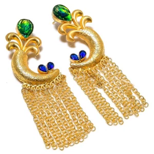 Bi Color Tourmaline Tanzanite Quartz Brass Stud Earrings Jewelry Mother Gift - Picture 1 of 1