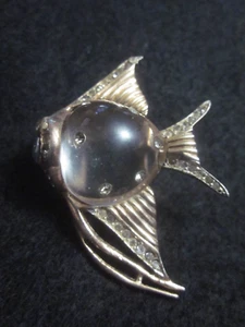Broche prendedor CORO Jelly Belly Vermeil plata esterlina estrás vintage PECES - Imagen 1 de 14