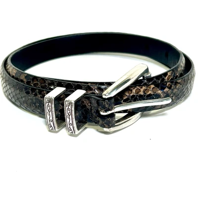 Пояс Brighton SzM 30 Черная/Коричневая Кожа Змеиная кожа Тиснение Серебристое Оборудование - Изображение 1 из 4