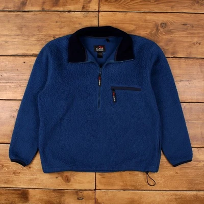 Vintage L.L.Bean Outdoor Jacket M 90s 1/4 Zip Pullover Fleece USA Made Blue - Image 1 of 4