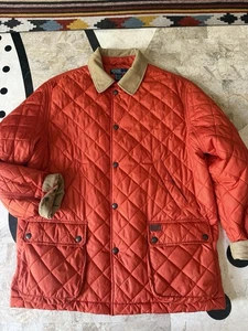 EUC Polo Ralph Lauren Mens Orange Quilted Barn Jacket Coat L - Picture 1 of 8