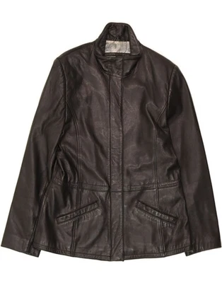 Chaqueta de cuero para mujer LIZ CLAIBORNE UK 14 mediana de cuero negro DP19 Foto 1 de 3