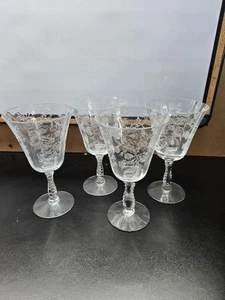 FOSTORIA Water Goblet Glass Heather Etched Glass - Picture 1 of 7