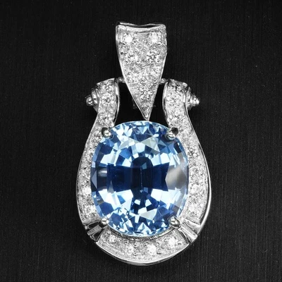 Glitzy Cornflower Blue Sapphire 9.90Ct 925 Sterling Silver White Gold Pendants - Image 1 of 4