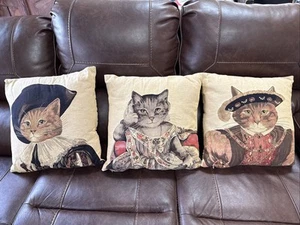 Susan Herbert Set Of 3 Vtg Cat pillows Tapestry Henry VIII Lady Anne D’ Artagnan - Picture 1 of 8