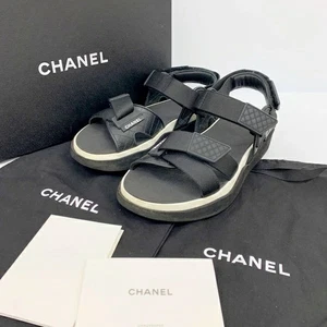 CHANEL Coco Mark Sports Sandals Thick Sole I G45083 Leather Quilted Box Made In - Picture 1 of 8