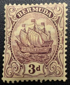 Francobollo Bermuda #45 M-VLH-OG 3p Giallo Viola 1913 Emissione - Foto 1 di 2