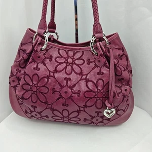 Brighton Valencia Purple Leather Embroidered Shoulder Double Handle Handbag Bag - Picture 1 of 19