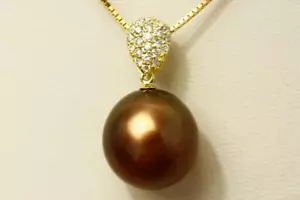 Tahiti Perlen Anhänger 14mm UP Schokoladenfarbe 18K/D0,23ct - Bild 1 von 5