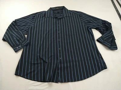 Camisa Axist Para Hombre 18 34/35 Negra/Azul Rayas Abotonadas Manga Larga (1288) Foto 1 de 4