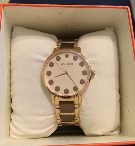 Orologio bracciale Kate Spade New York nuovo con scatola cinturino marrone e oro quadrante 34 mm