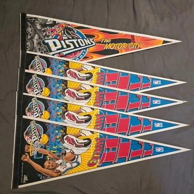 Lot of (5) Detroit Pistons & Grant Hill NBA Basketball 1996 Pennants Flag Banner - Image 1 of 4