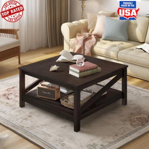 Rustic Coffee Table W/ Storage Shelves Indoor Office Living Room Decor Furniture - Picture 1 of 6