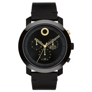 MOVADO BOLD 3601069 TREND CHRONOGRAPH BLACK DIAL BLACK LEATHER STRAP MENS WATCH - Picture 1 of 4
