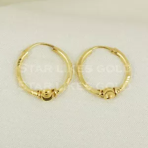 Gold Earrings 18K round dangling Gold hoop Earrings 18K Real Gold Earrings Bali - Picture 1 of 6