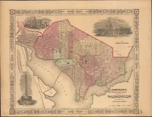 1864 Georgetown & DC by Johnson Ward - beautiful antique city map 18" x 13.9" - Picture 1 of 3