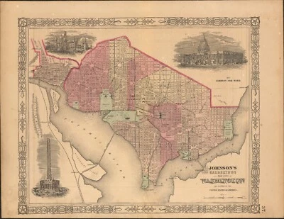 1864 Georgetown & DC by Johnson Ward - beautiful antique city map 18" x 13.9" - Image 1 of 3