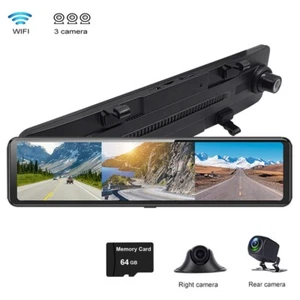 12 Inch IPS 3CHs Lens Dash Cam Rearview Mirror Video Recorder 1080P FHD Car DVR - Picture 1 of 11