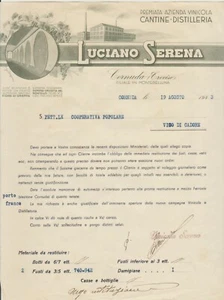 FATTURA CORNUDA CANTINE DISTILLERIA LUCIANO SERENA (TREVISO) 1943 - Picture 1 of 1