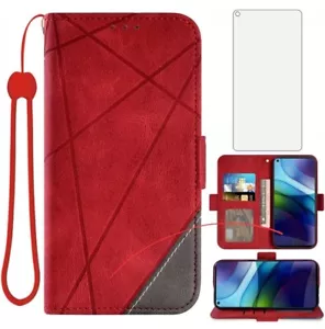 Funda billetera Asuwish para Motorola Moto G60S y pantalla de vidrio templado roja NUEVA - Imagen 1 de 5