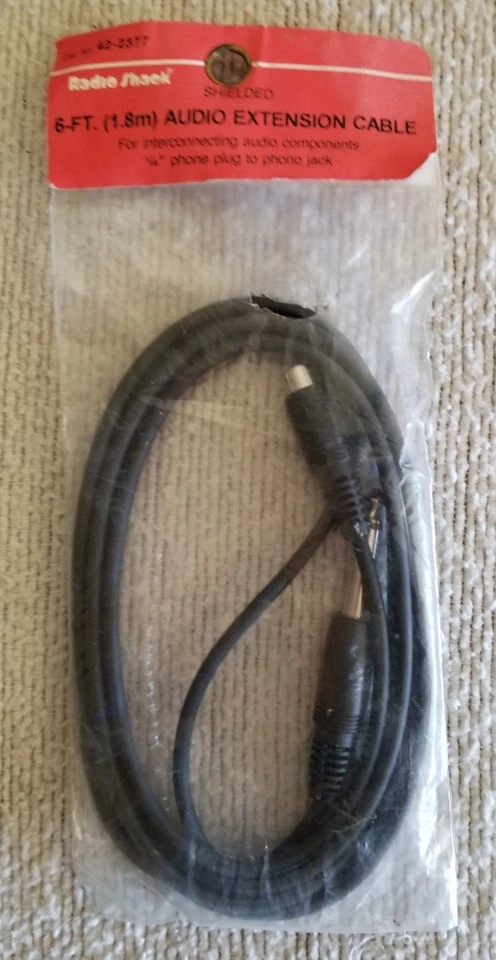 2 radio shack 42-2377 6ft. (1.8m) 1/4" phone plug to phono jack Sheilded NEW - Image 1 of 4