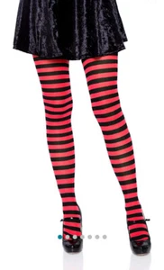 Red Black Striped Women's Nylon Polyester Tights Leg Avenue Costumes Halloween - Picture 1 of 3