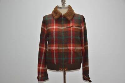 Ralph Lauren Blue Label меха ягненка шерсти и альпаки смесь короткий Bomber клетку куртка L - Изображение 1 из 4