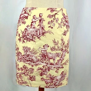 Ladibug Design Toile Straight Skirt 8 Red on Yellow Invisible Zip Preppy - Picture 1 of 9
