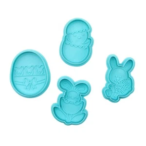 Easter Egg Font Cookie Cutter & Embosser Stamp Biscuit Dough Icing Cake Set Of 4 - Picture 1 of 7