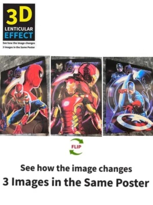 Marvel,Spider Man,Iron Man,captain America-3D Poster,3 images In One, 3D Effect - Image 1 of 4