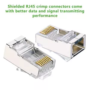50 x Shielded RJ45 Crimp Connector Modular Plug 8P8C CAT6 CAT6a STP LAN Network - Picture 1 of 9