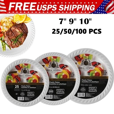 Pratos descartáveis de plástico branco 7"9"10" pratos de jantar de festa peso leve sem BPA - Imagem 1 de 4