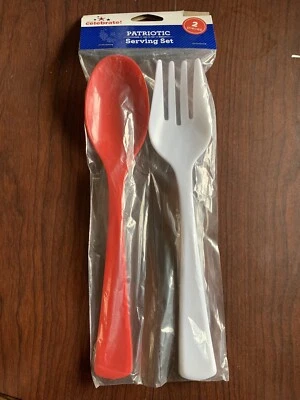Large Serving Fork & Spoon Set Red & White Patriotic 2 Piece Set - Image 1 of 3