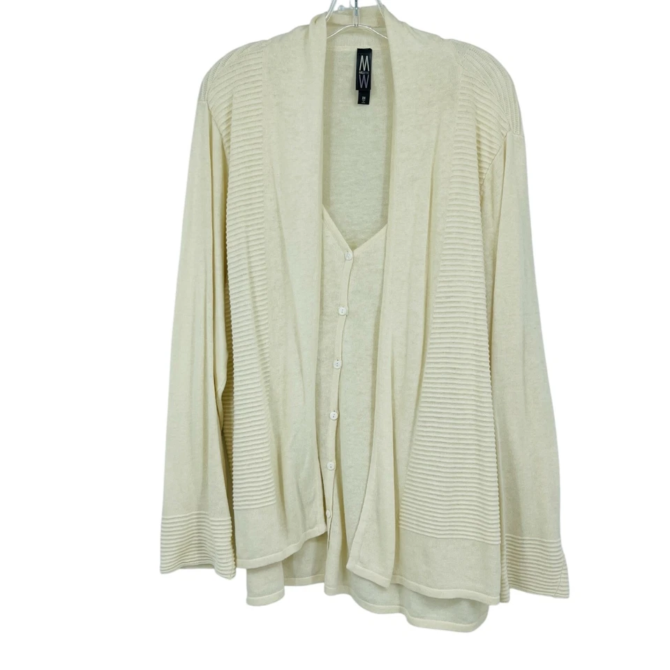 MARLA WYNNE 亚麻混纺针织开衫毛衣象牙色附加上衣女式 2XL — 第 1/4 张图片