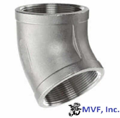 3" 150 Threaded (NPT) 45° Elbow 304 Stainless Steel Pipe Fitting SS021141304 - Image 1 of 4