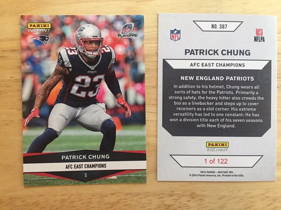 (5) 2016 PANINI INSTANT PATRICK CHUNG PATRIOTS PLAYOFFS CARD #387 1 Of 122 - Image 1 of 1