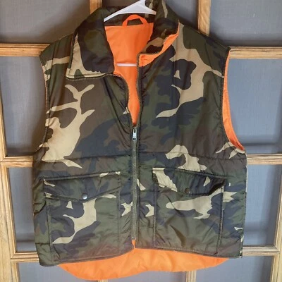 Winchester Men's Reversible Green Camo Camouflage Orange Hunting Vest Sz M Nylon - Image 1 of 4