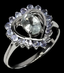 ANILLO: HERMOSO ANILLO CORAZÓN ACUARMARINA Y TANZINITA PLATA ESTERLINA 925 TALLA P - Imagen 1 de 7
