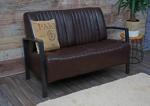 2er Couch HWC-H10, Sofa, Metall Kunstleder Industrie-Design, vintage braun - Bild 1 von 7