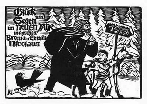 FELIXMÜLLER Original Holzschnitt NEUJAHRSGRUSS SÖHN 674 - Picture 1 of 1