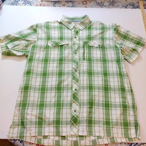 Cabela's XL Short Sleeve White with Green Cotten Plaid Button Down Shirt  - Picture 1 of 10