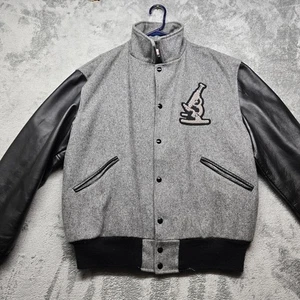 Chaqueta Universitaria Steichens De Colección Para Hombre L Gris Negro Cuero Manga Frente a Presión - Imagen 1 de 20