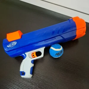 Nerf Dog Ball Blaster Mini 30cm Long Shoots Balls up to 10m Blue and Orange - Picture 1 of 7