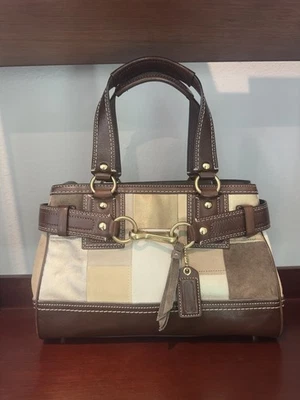 Vintage Coach Patchwork Leather Suede Satchel Handbag - Image 1 of 4