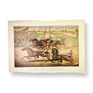 1973 Calendar Art Print Trotting Horse Racing Currier & Ives Travelers Insurance - Picture 1 of 2