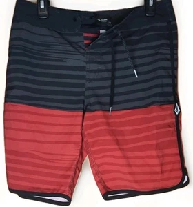 Official Volcom Brand Men's Red Black Striped Swimsuit Board Trunks Size 30 - Picture 1 of 3